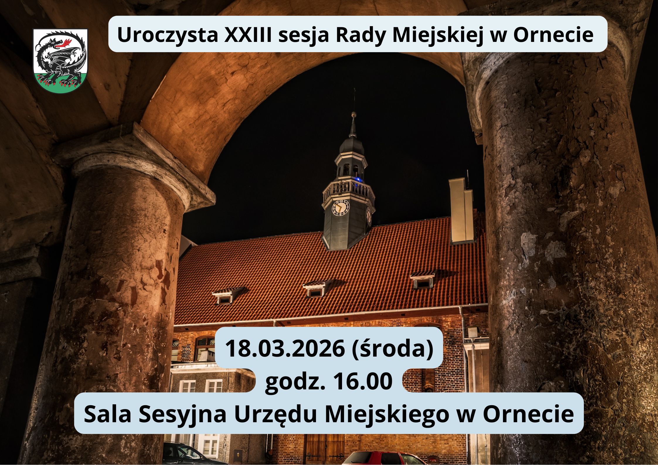 Grafika informacyjna - XXIII sesja Rady Miejskiej w Ornecie